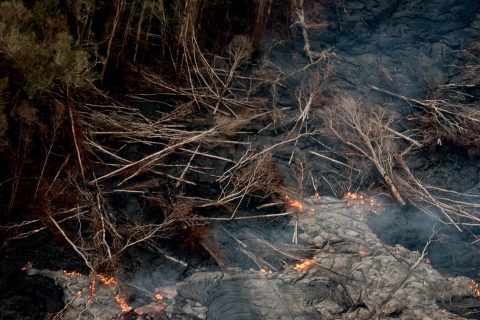 Flowing lava from air, Big Island