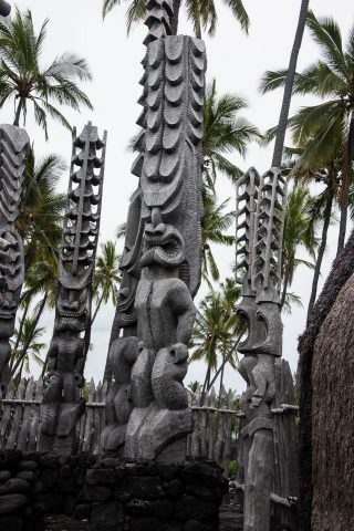 Ki'i guardians of refuge, Pu'uhonua o Honaunau, Big Island
