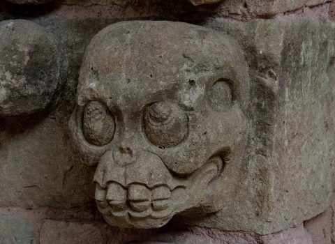 Skull carving in Museum, Copan