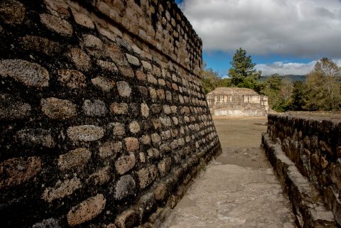 Looking from Temple 1 alley to Plaza a & Temeple 2, Iximche