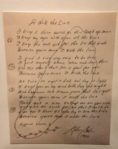 'I walk the line' words and foot, Johnny Cash, Nashville