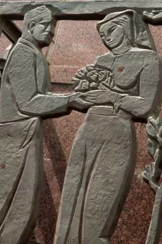 Relief showing reconstruction, Earthquake Memorial, Tashlent