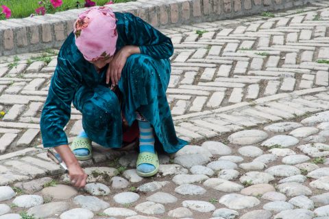 Tidying up, The Registan, Samarkand