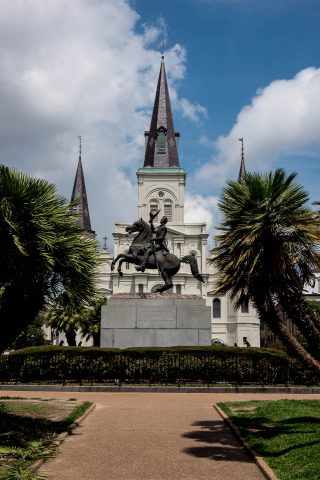 Andrew Jackson statue with St Louis Cathedral, New Orleans, Loui