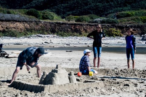 Stonefield Beach, Oregon, building a sand castle