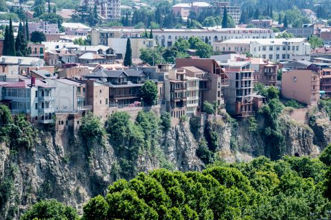 Balconies overlooking Mtkvari River, Tbilisi