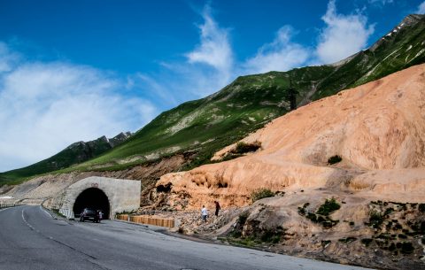 Winter tunnels & iron coloured limestone, near Kazbek