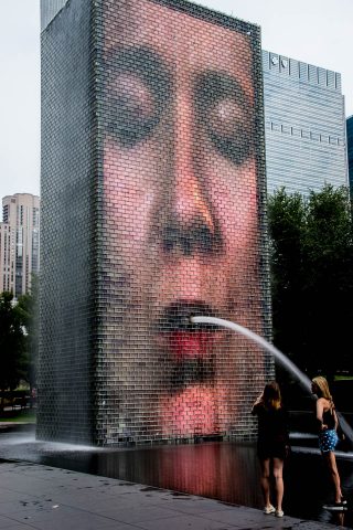 Crown Fountain by Jaume Plensa with faces of local residents, Mi