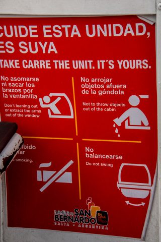 Cable car notice, Salta, Argentina