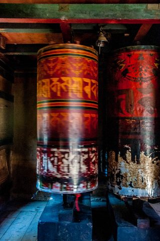 Changangkha Lhakhang prayer wheels, Thimphu, Bhutan