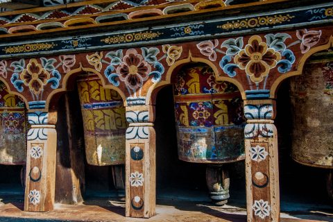 Trongsa Dzong prayer wheels, Bhutan