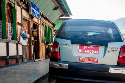 Car with Liverpool sticker, Chamkhar, Bhutan