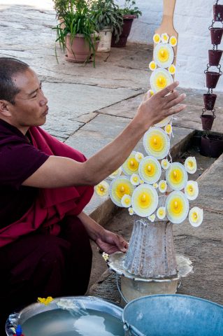 Making tormas at Sangchhen Nunnery, Punakha, Bhutan