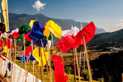 Prayer flags, Sangchhen Nunnery, Punakha, Bhutan