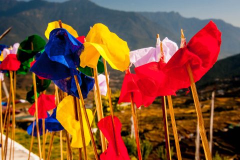 Prayer flags, Sangchhen Nunnery, Punakha, Bhutan