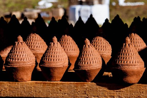 Clay offerings drying, Sangchhen Nunnery, Punakha, Bhutan