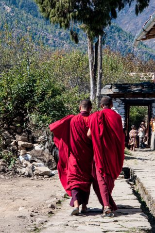 Monks at Kyichu Lhakhang, Paro, Bhutan