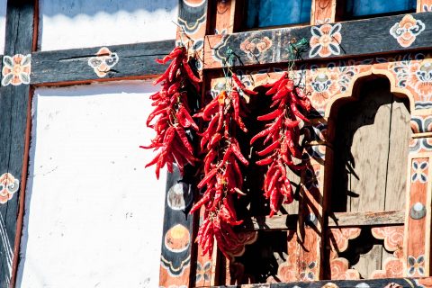 Drying chillis, Paro house, Bhutan
