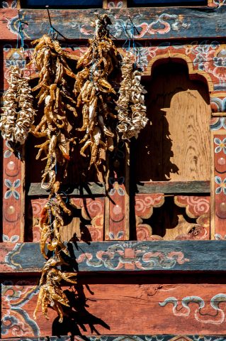 Drying chillis, Paro house, Bhutan
