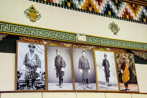 Paro airport, pictures of 5 kings, Bhutan