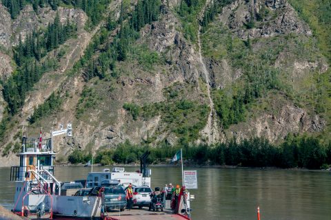 Ferry across Yukon River to Dawson City, Canada