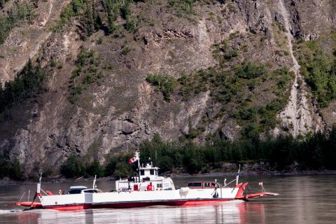 Ferry across Yukon River to Dawson City, Canada