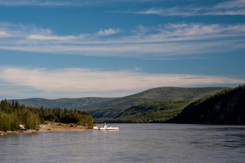 Ferry across Yukon River to Dawson City, Canada