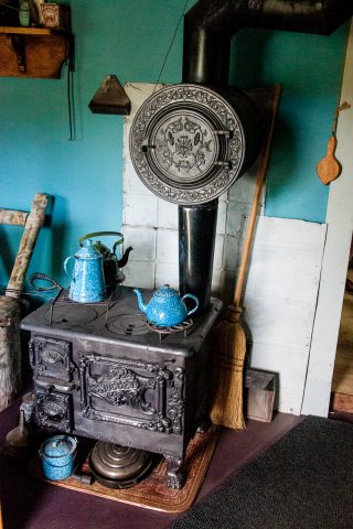 Interior Robert Service's cabin, Dawson City, Yukon, Canada