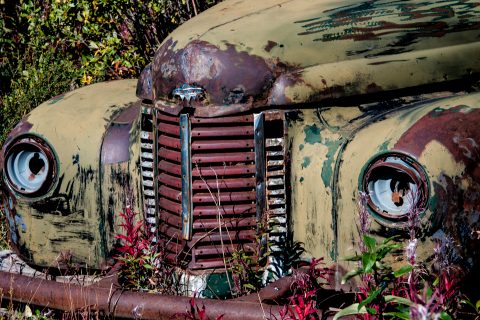 Abandoned vehicle, Destruction Bay, Kluane Lake, near Haines Jun
