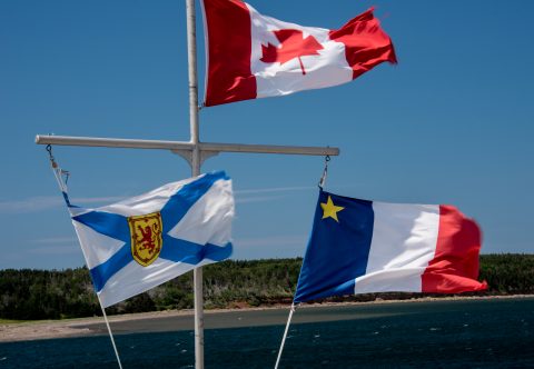 Canada, Nova Scotia & Acadia flags, Cheticamp