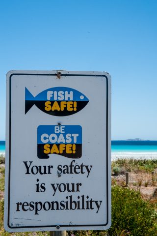 Warning sign, Le Grand Beach, Esperance, WA