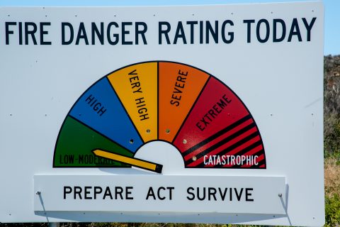 Fire warning sign, Le Grand Beach, Esperance, WA