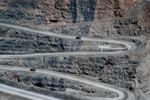View of earth moving lorries in Super Pit, Kalgoorlie- Boulder,