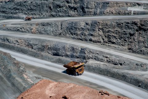 View of earth moving lorries in Super Pit, Kalgoorlie- Boulder,