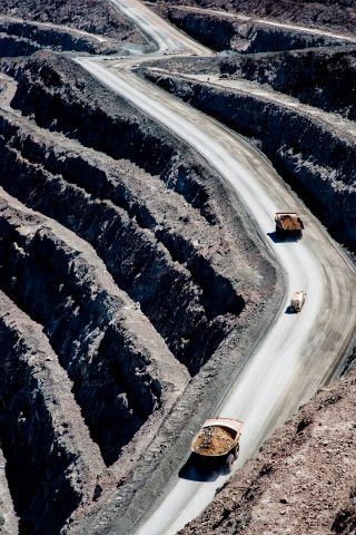 View of earth moving lorries in Super Pit, Kalgoorlie- Boulder,