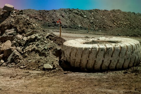 Reused tyre at top of Super Pit, Kalgoorlie-Boulder, WA