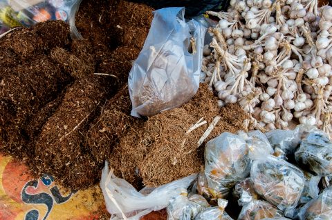 Market stall, Lanten village, Laos