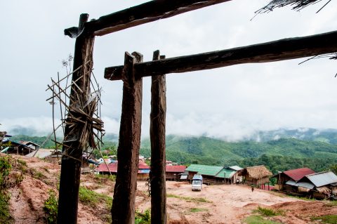 Ceremonial entrance to Akha village, Laos