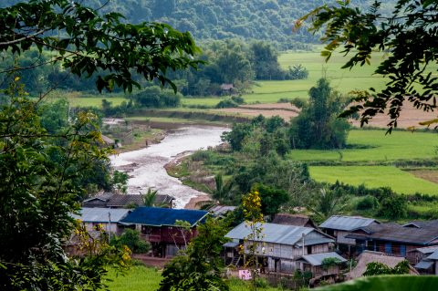Nam river and Akha village, Laos
