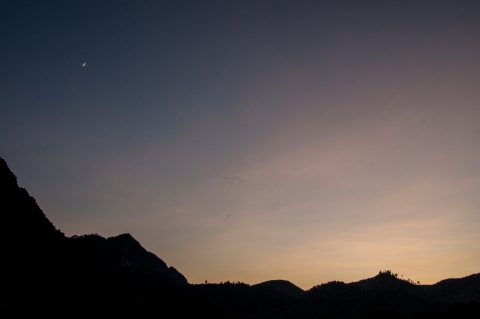 Sunset with moon, Nam Ou River, Laos