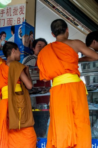 Monks in market, Luang Prabang, Laos