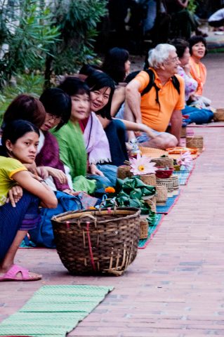 Waiting to give breakfast alms, Luang Prabang, Laos
