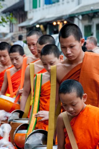 Receiving breakfast alms, Luang Prabang, Laos