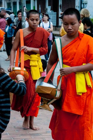 Receiving breakfast alms, Luang Prabang, Laos