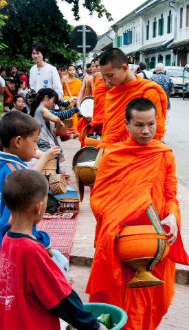 Receiving breakfast alms, Luang Prabang, Laos