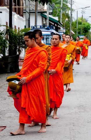 Receiving breakfast alms, Luang Prabang, Laos