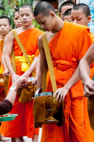 Receiving breakfast alms, Luang Prabang, Laos