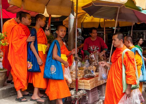 Monks in the market, Chiang Rai, Thailand