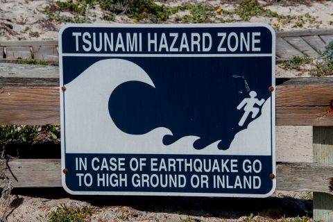 Tsunami sign, Spanish Bay, Monterey, California