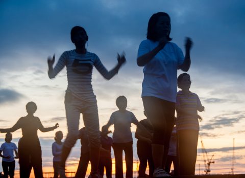 Sunrise exercise, Olympic Stadium, Phnom Penh